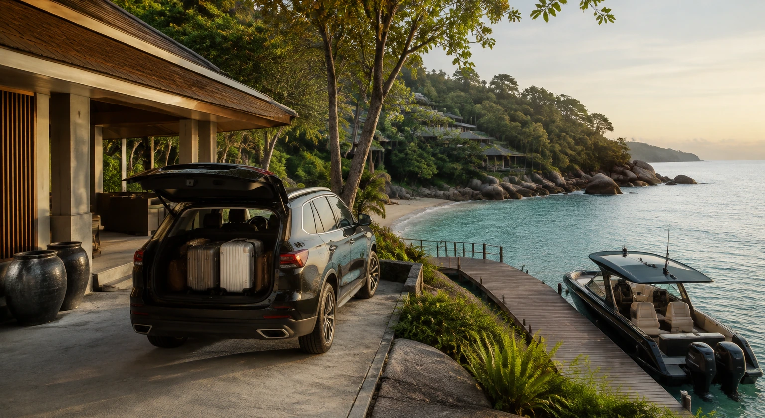 Photorealistic illustration for thailand villa location transfer: logistics and service