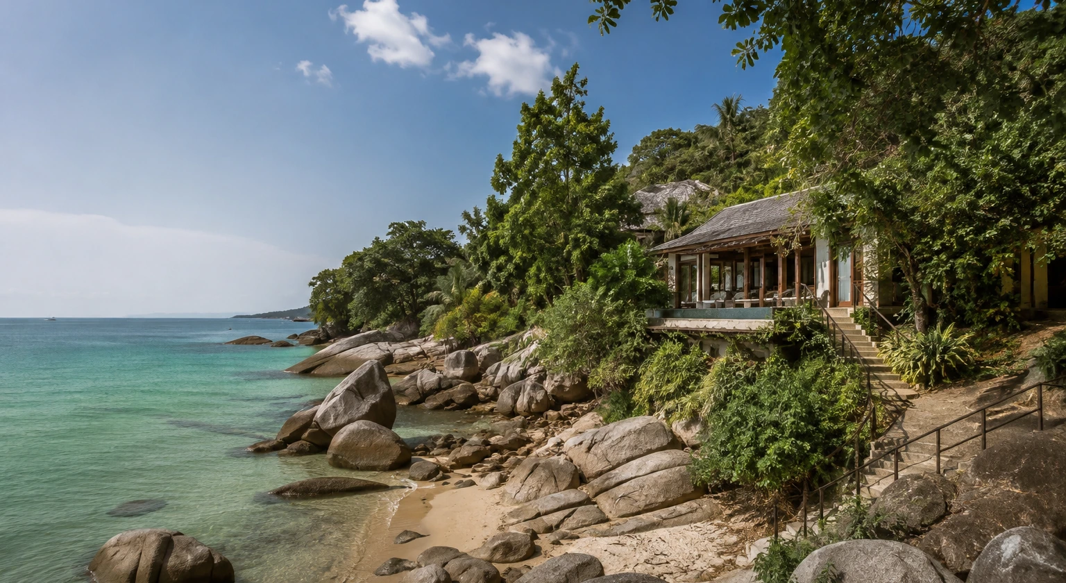 Photorealistic illustration for thailand villa location transfer: reality-check detail