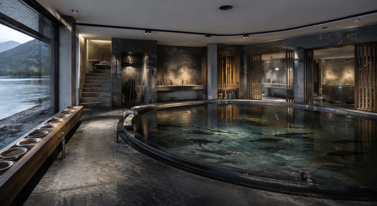 Photorealistic illustration for truffle caviar champagne journeys: accommodation and physical layout