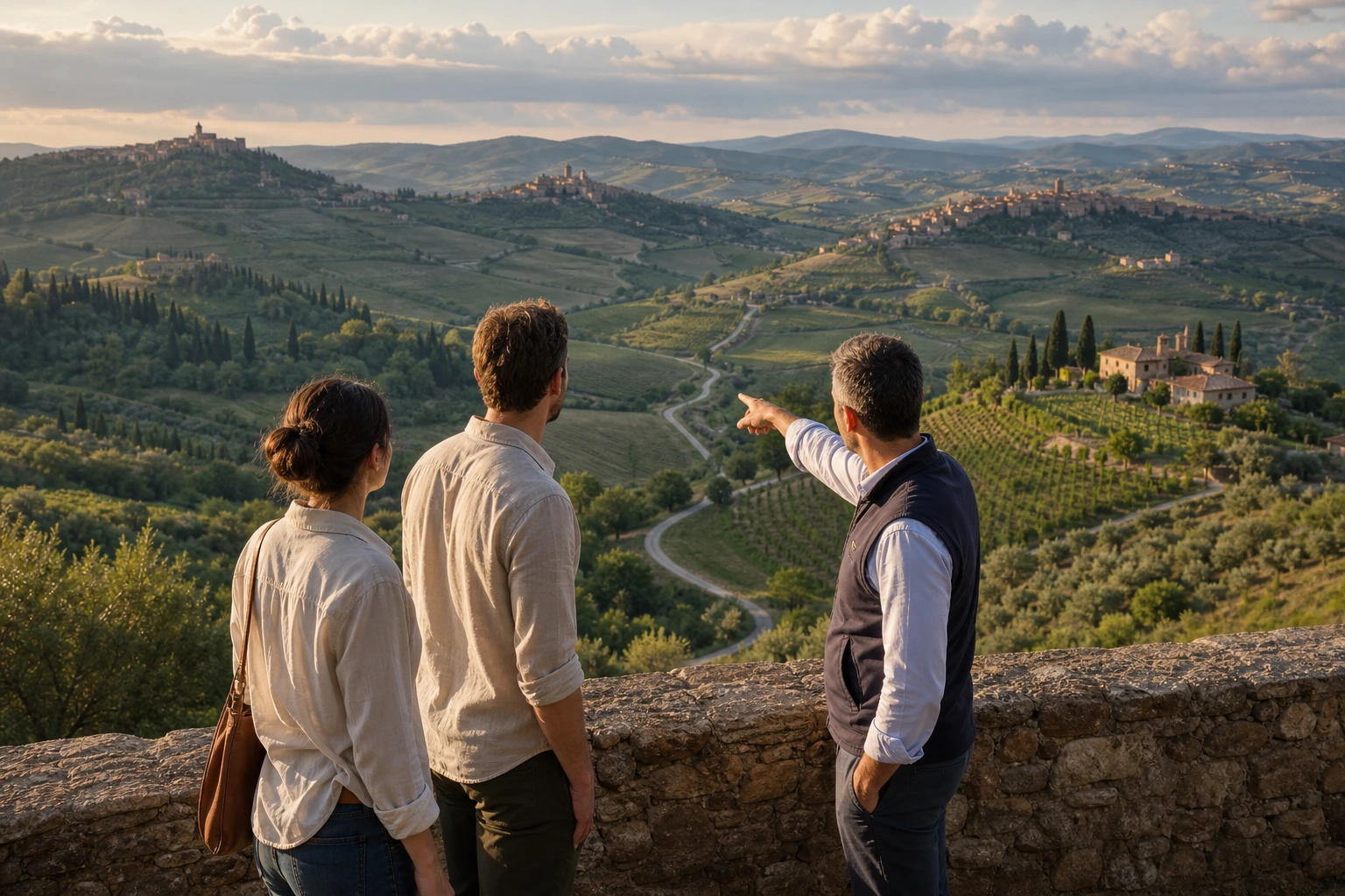 Fotorealistische Illustration zu tuscany wine estates villas fine dining: setting and arrival