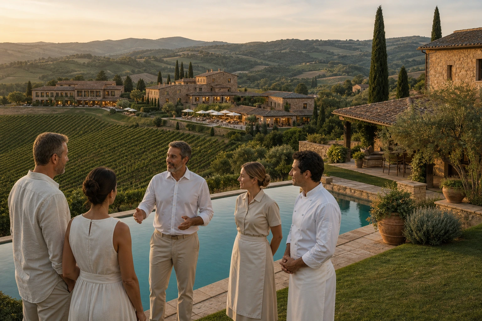 Fotorealistische Illustration zu tuscany wine estates villas fine dining: accommodation and physical layout