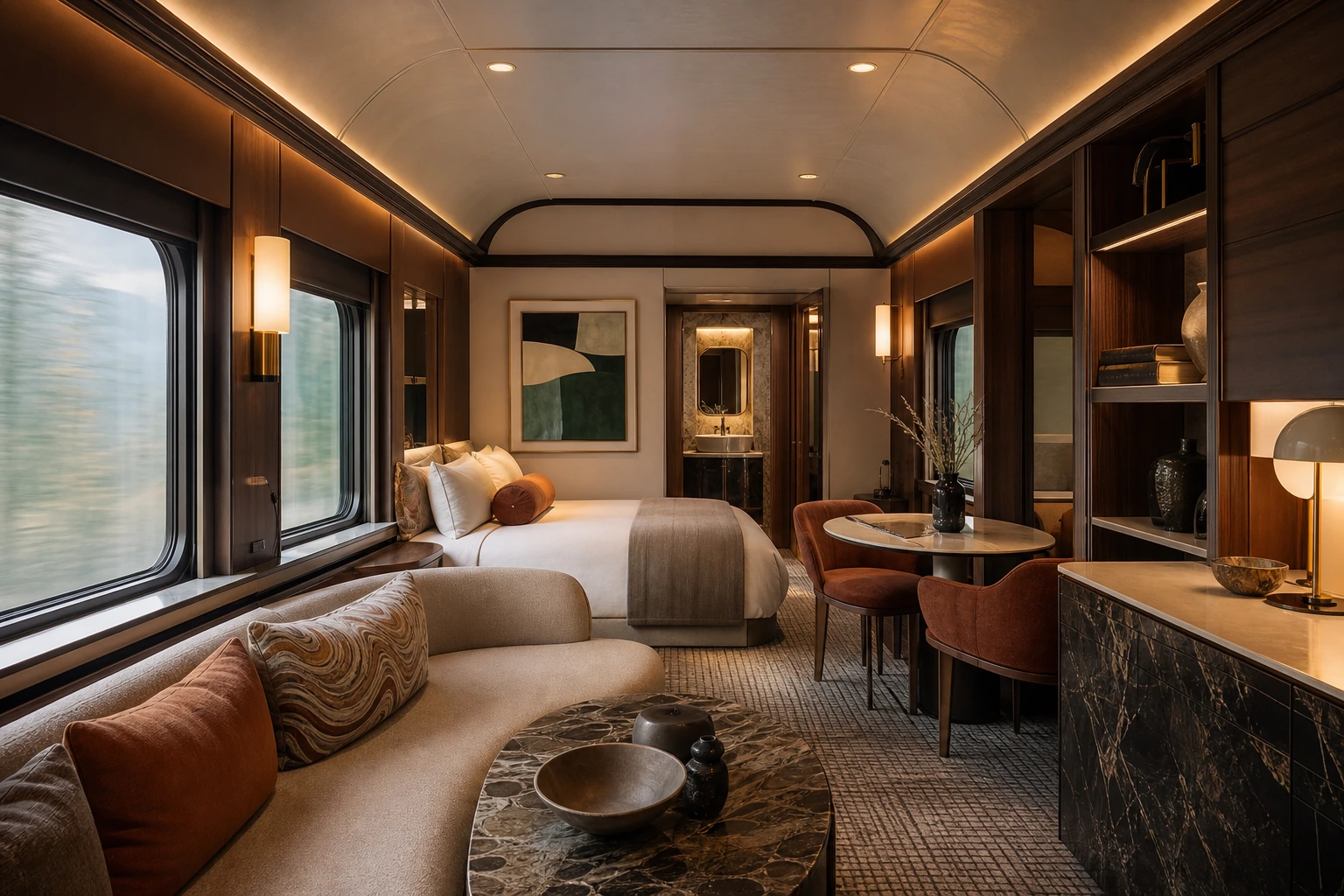 Illustration photoréaliste pour venice simplon orient express worth it : accommodation and physical layout