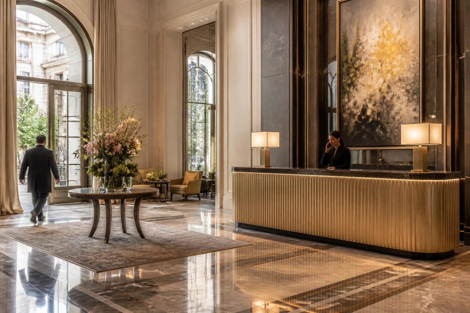 Reception desk in the lobby of The Peninsula Paris