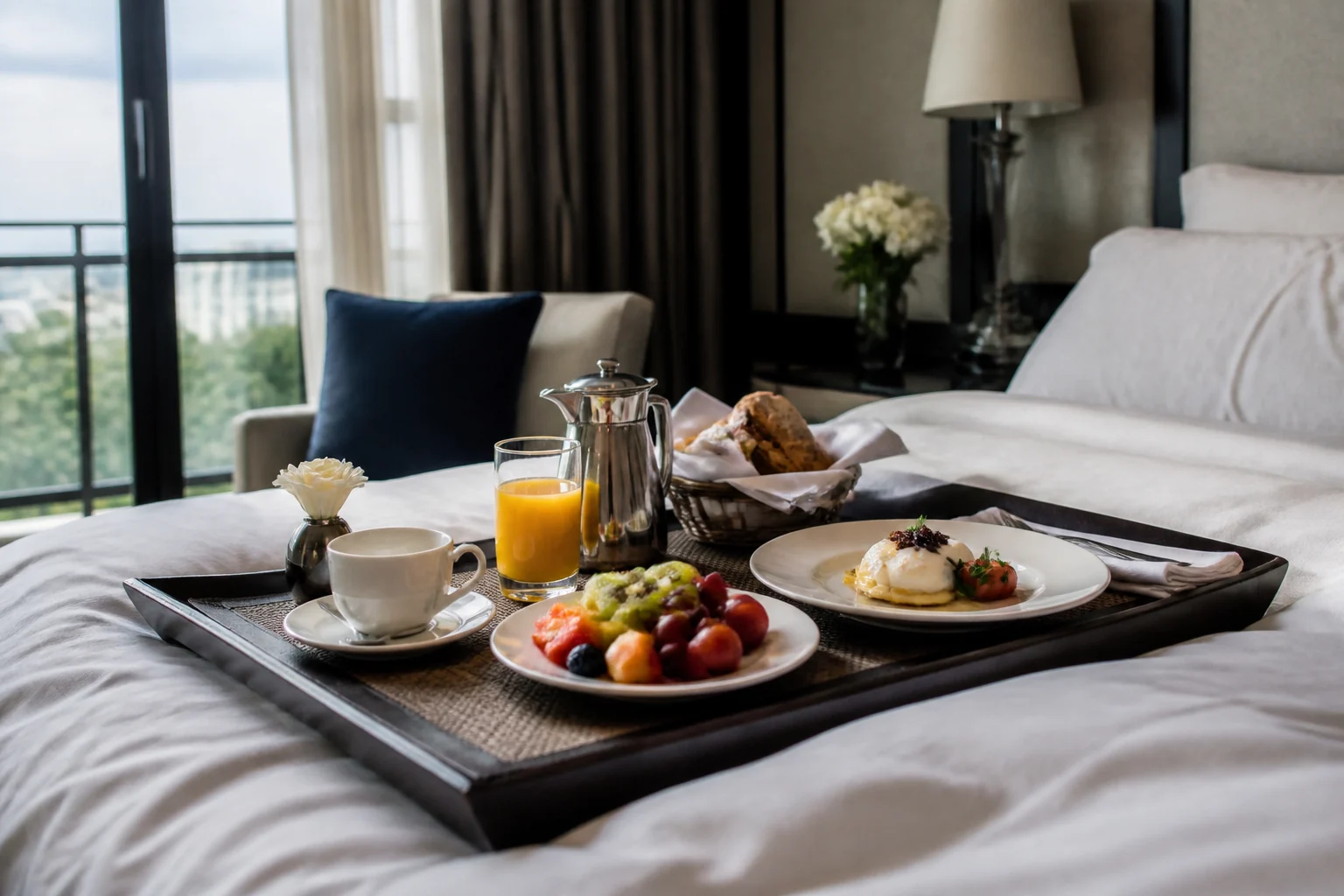 Room-service meal served inside a hotel room