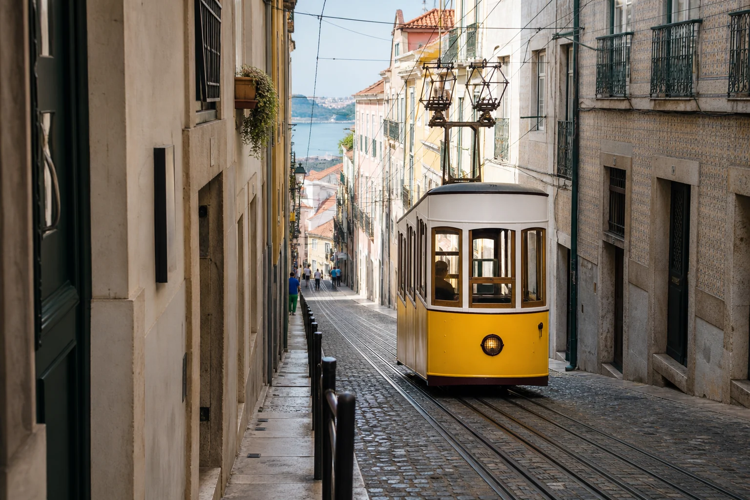 Heritage tram on Lisbon’s steep Calçada de São Francisco
