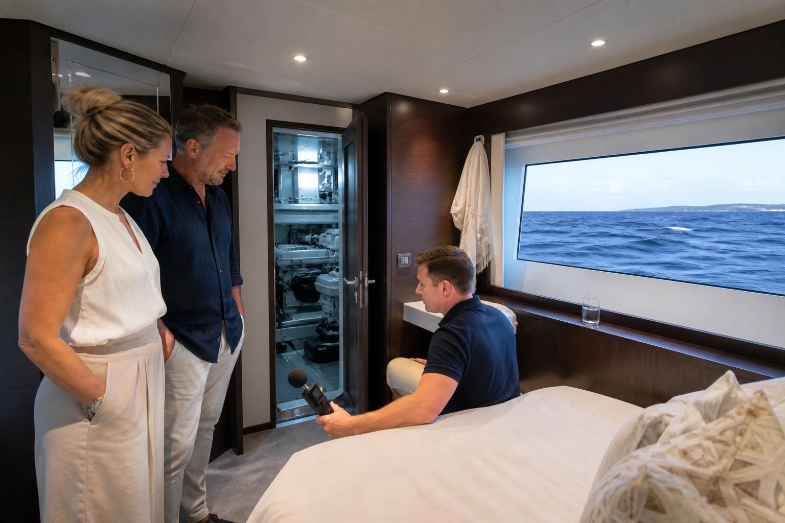 Photorealistic illustration for yacht cabins layout: accommodation and physical layout