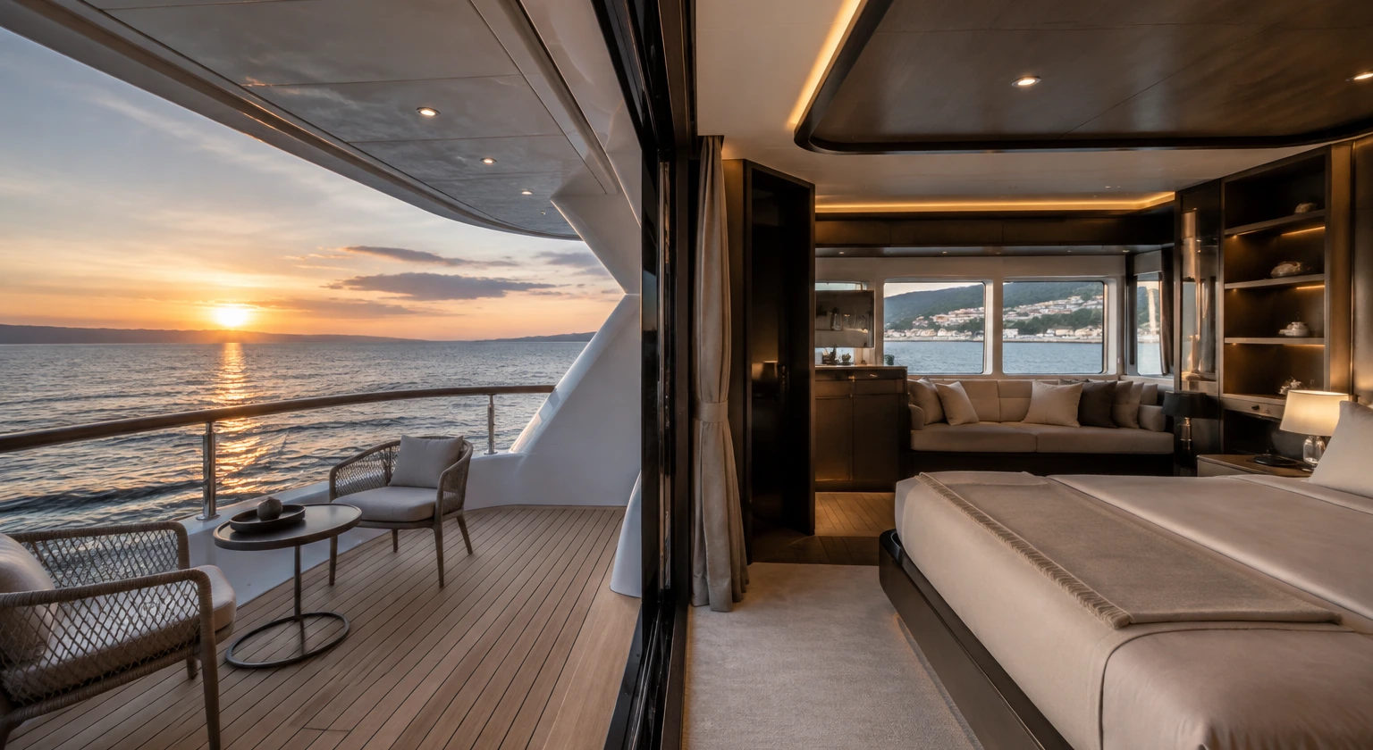 Photorealistic illustration for yacht cabins layout: signature experience