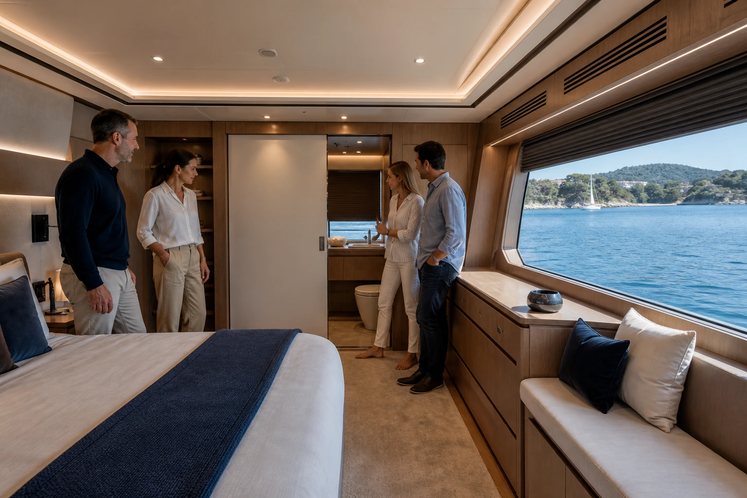 Photorealistic illustration for yacht cabins layout: signature experience