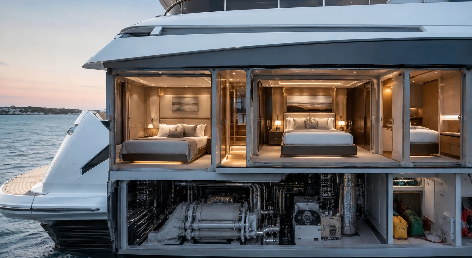 Photorealistic illustration for yacht cabins layout: reality-check detail