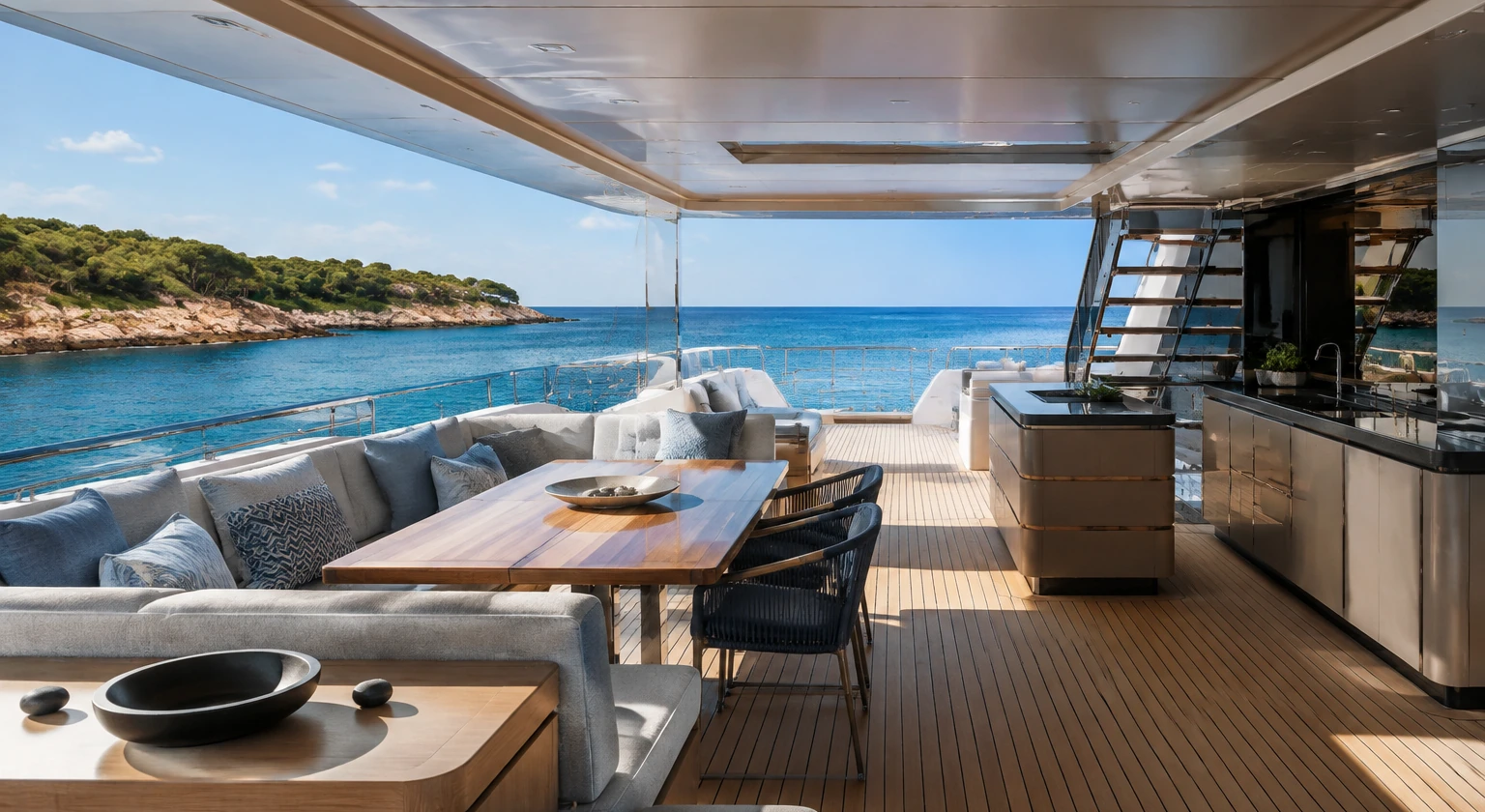 Photorealistic illustration for yacht charter apa costs: accommodation and physical layout