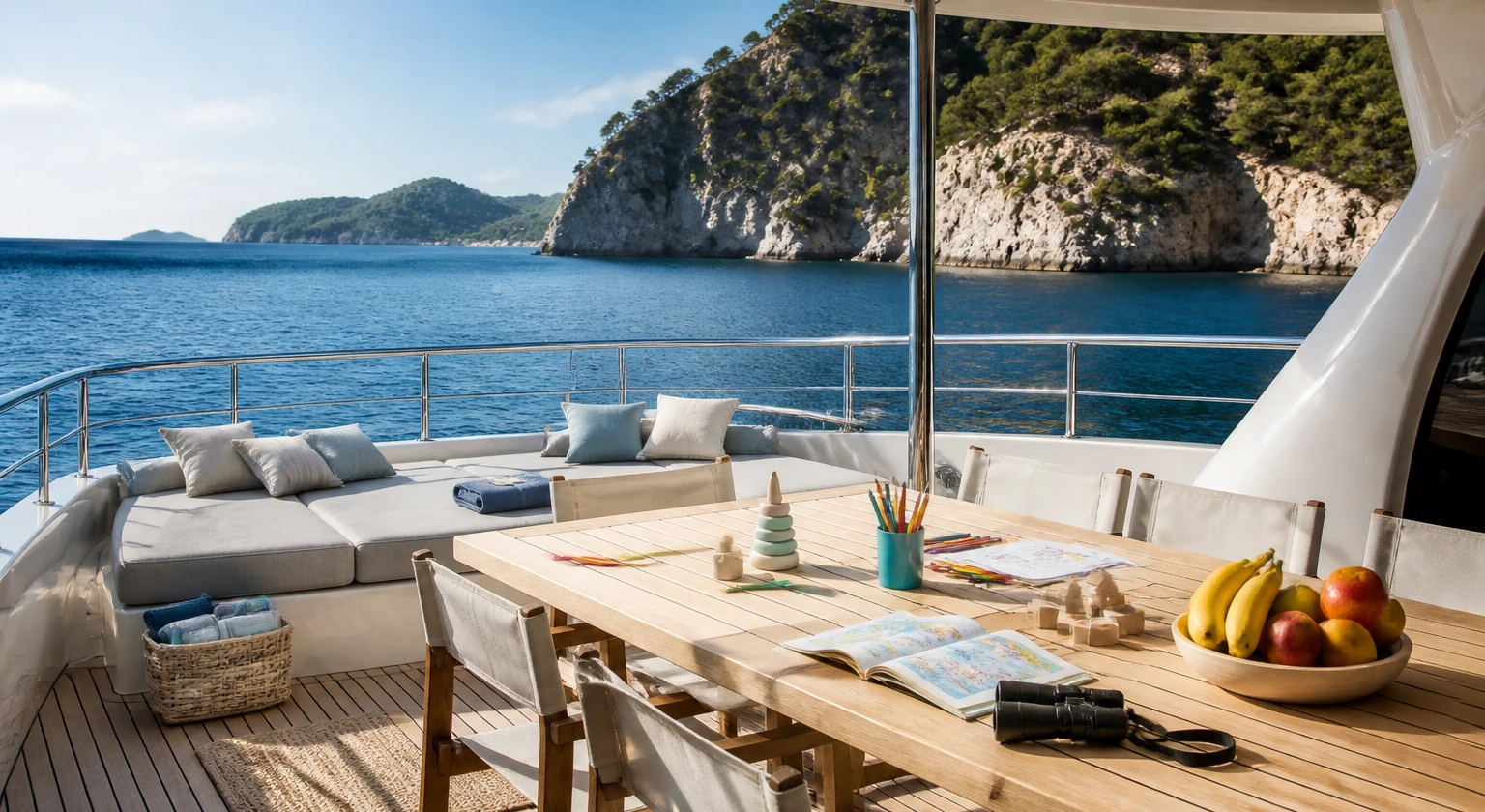 Photorealistic illustration for yacht charter with children: signature experience