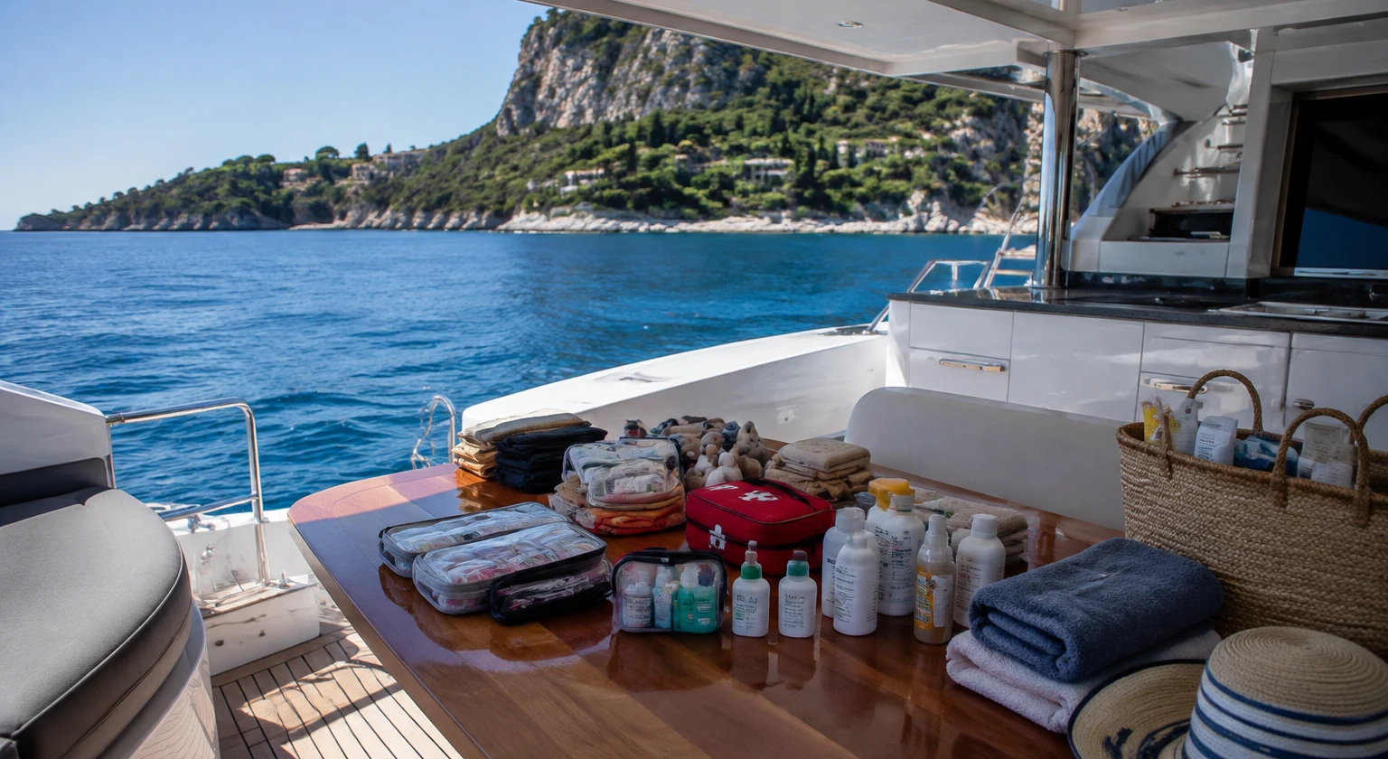 Photorealistic illustration for yacht charter with children: logistics and service