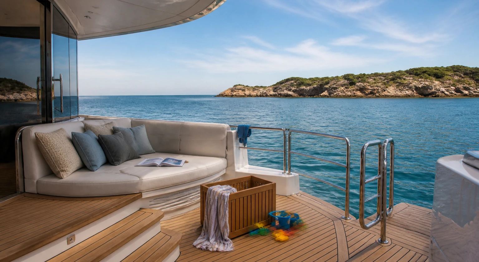 Photorealistic illustration for yacht charter with children: reality-check detail