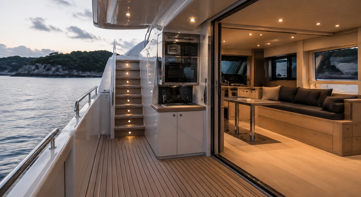 Photorealistic illustration for yacht crew briefing: accommodation and physical layout