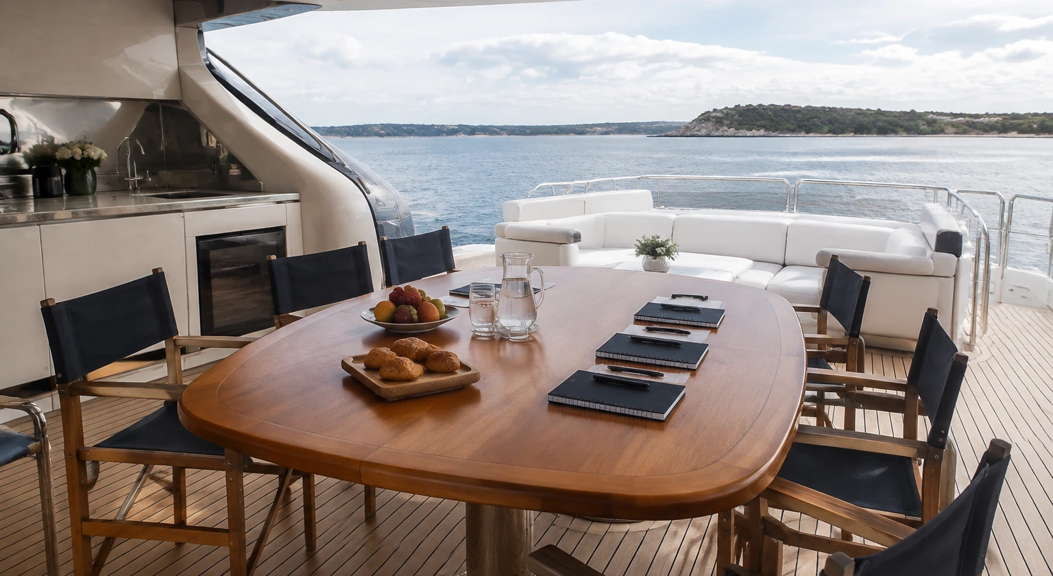 Photorealistic illustration for yacht crew briefing: signature experience