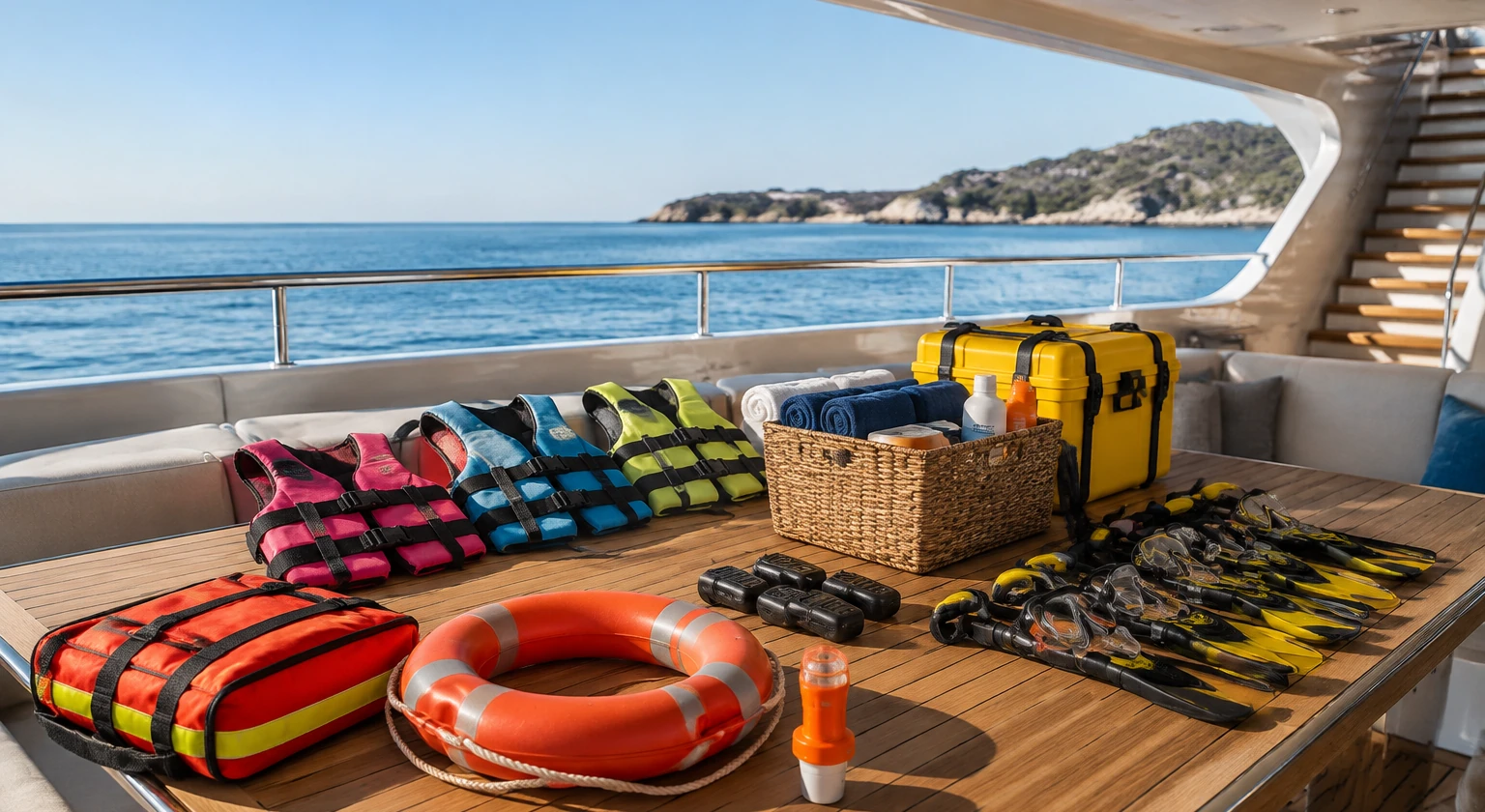 Photorealistic illustration for yacht crew briefing: logistics and service
