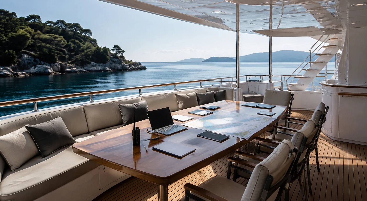 Captain and crew preparing for a private yacht charter