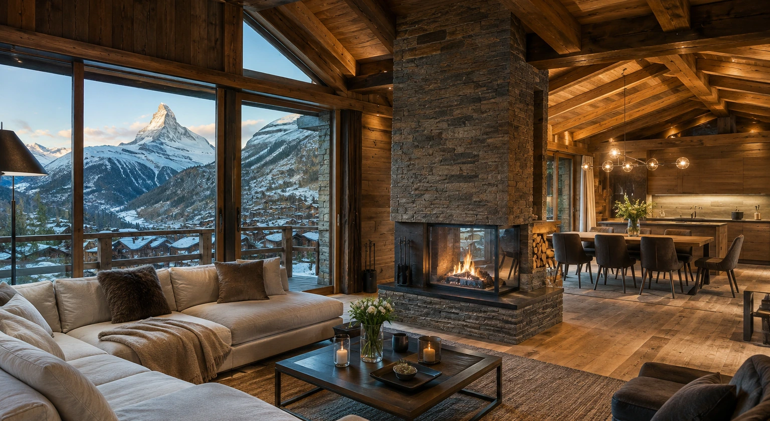 Photorealistic illustration for zermatt luxury guide: accommodation and physical layout