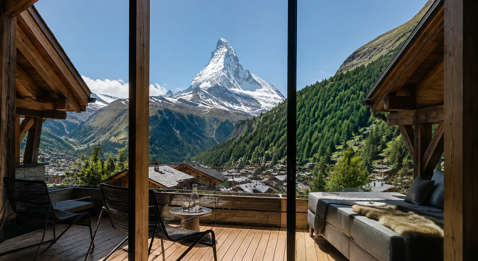 Photorealistic illustration for zermatt room view: signature experience