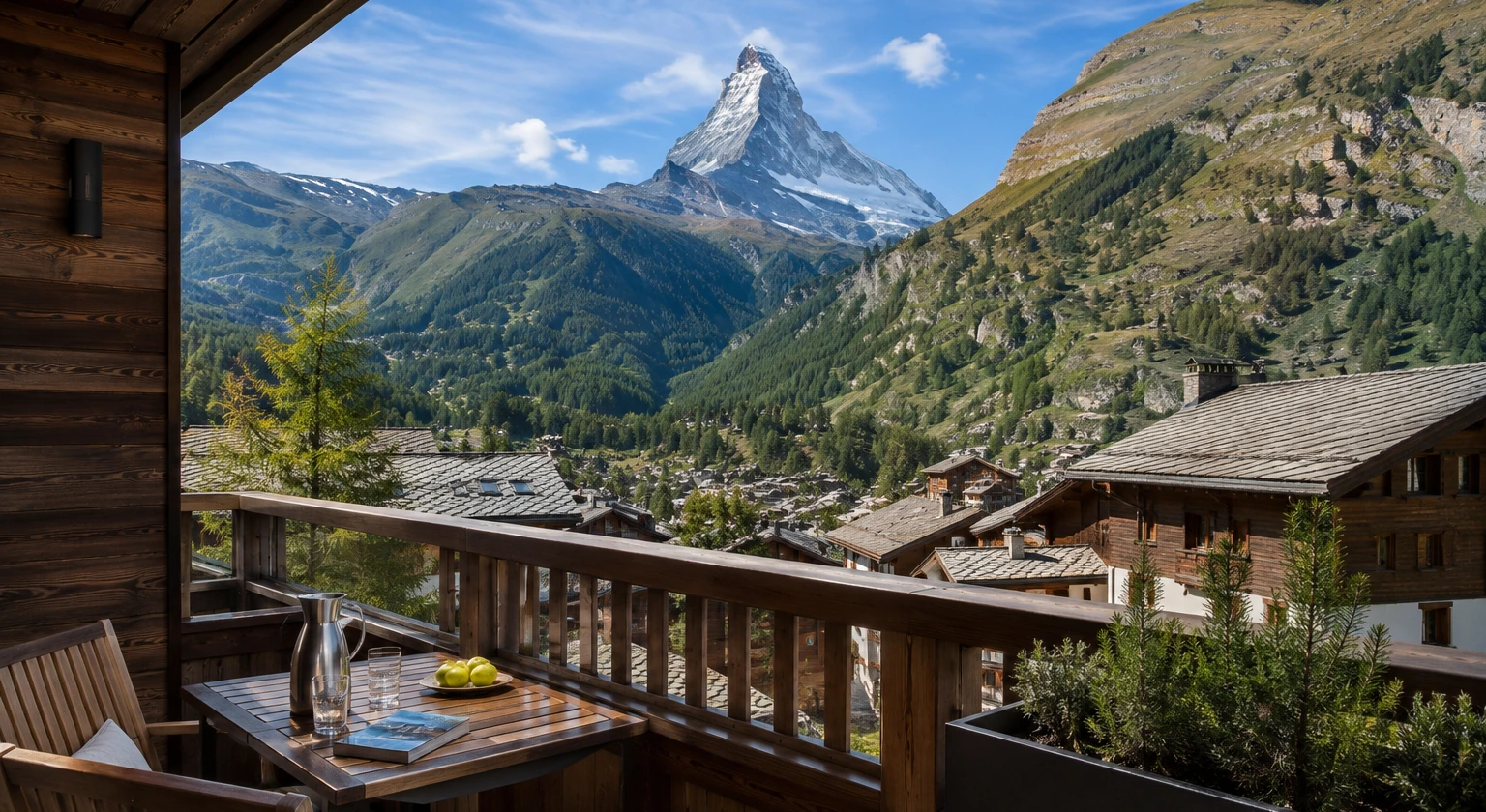 Photorealistic illustration for zermatt room view: logistics and service